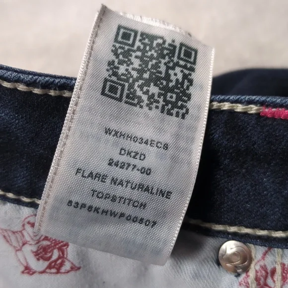 True Religion Crystal Horseshoe Skinny Jeans Dark Wash Pink Stitch 31 - Picture 10 of 10